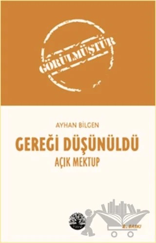 Gereği Düşünüldü – Ayhan Bilgen – Vivo Yayınevi kitap kapağı