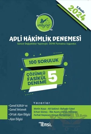 İmtiyaz Adli Hâkimlik Sınavı Çözümlü 5 Deneme 2024 – Metin Kaya, Devrim Toklucu, Ali Sakinci, Bahadır Erkol, Erhan Güneş, Emin Kalkan, Mustafa Kemal Ak, Ferhat Kayacan, Umut Türkyılmaz – Temsil Kitap kitap kapağı