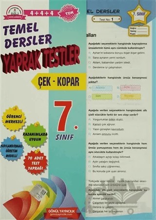 Gönül 7. Sınıf Temel Dersler Yaprak Testler (Çek - Kopar) – Kolektif – Gönül Yayıncılık kitap kapağı
