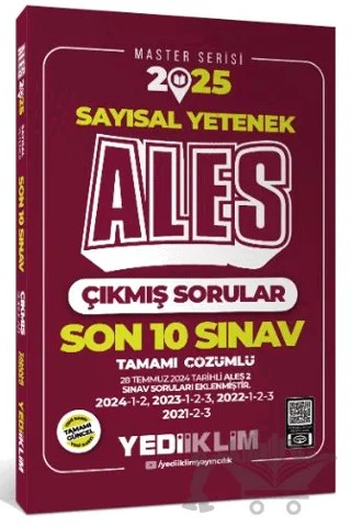 2025 ALES Sayısal Yetenek Son 10 Sınav Tamamı Çözümlü Çıkmış Sorular(28 Temmuz 2024/Ales-2 Ekli) – Kolektif – Yediiklim Yayınları kitap kapağı