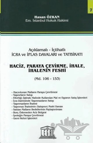 Haciz, Paraya Çevirme, İhale, İhalenin Feshi - Seri 7 (Madde 106 - 153) – Hasan Özkan – Legal Yayıncılık kitap kapağı