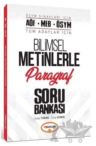 AÖF MEB ÖSYM Tüm Adaylar İçin Bilimsel Metinlerle Paragraf Soru Bankası – Kolektif – Yediiklim Yayınları kitap kapağı