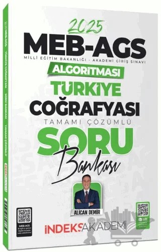İndeks Akademi 2025 MEB-AGS Algoritması Türkiye Coğrafyası Soru Bankası Çözümlü – Alican Demir – İndeks Akademi Yayıncılık kitap kapağı
