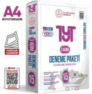 2025 3 Adım YKS-TYT MEBİ Özgün Sorular 15li Deneme Kitapçıkları Fasikül Paketi Video Çözümlü – Kolektif – Karakutu Yayın kitap kapağı