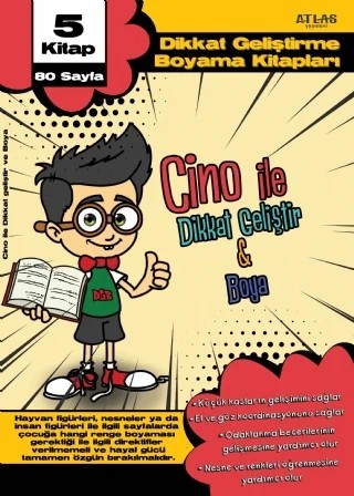 Cino ile Dikkat Geliştir & Boya - 5'li Set – Musa Kazım Argun – Atlas Yayınevi Çocuk kitap kapağı