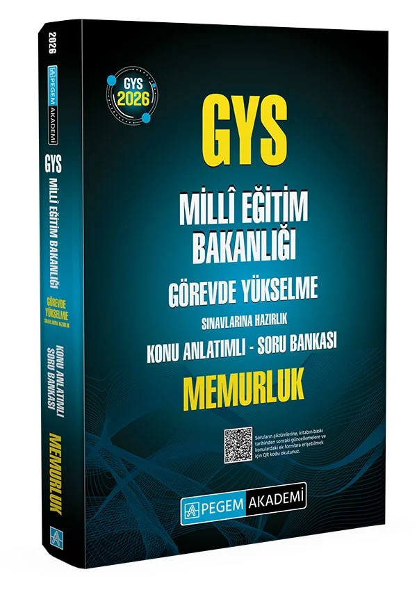 2026 GYS MEB Görevde Yükselme Sınavlarına Hazırlık Konu Anlatımlı Soru Bankası MEMURLUK – komisyonumuz tarafından hazırlanmıştır. Yayınımızdaki konularda teorik çerçeve net bir şekilde çizil – Pegem Akademi Yayıncılık kitap kapağı