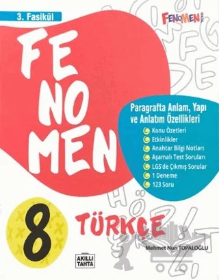 Fenomen 8. Sınıf Türkçe 3. Fasikül (Paragrafta Anlam Yapı ve Anlatım Özellikleri) – Kolektif – Fenomen Yayınları kitap kapağı