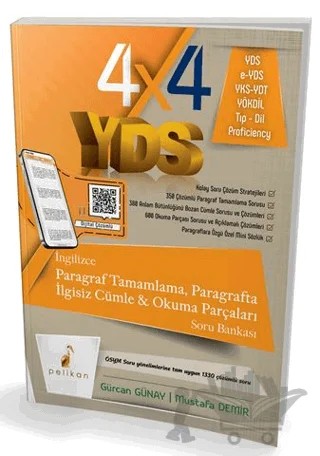 4x4 YDS Seti 2. Kitap Paragraf Tamamlama, Paragrafta İlgisiz Cümle ve Okuma Parçaları – Gürcan Günay, Mustafa Demir – Pelikan Tıp Teknik Yayıncılık kitap kapağı