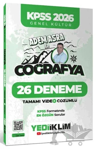 KPSS 2026 Genel Kültür Adem Asra ile Coğrafya Tamamı Video Çözümlü 26 Deneme – Adem Asra – Yediiklim Yayınları kitap kapağı