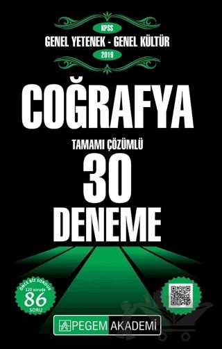 2019 KPSS Genel Yetenek Genel Kültür - Coğrafya Tamamı Çözümlü 30 Deneme – Mustafa Mervan Demir, Önder Cengiz – Pegem Akademi Yayıncılık kitap kapağı