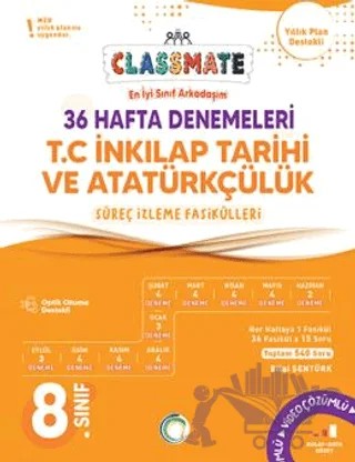 8. Sınıf T.C. İnkılap Tarihi ve Atatürkçülük Classmate 36 Hafta Denemeleri – Bilgi Şentürk – Okyanus Yayınları kitap kapağı