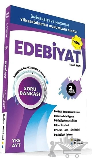 YKS AYT 2. Oturum Edebiyat Soru Bankası Orta ve İleri Düzey – İsmail Esen – Doğan Akademi kitap kapağı