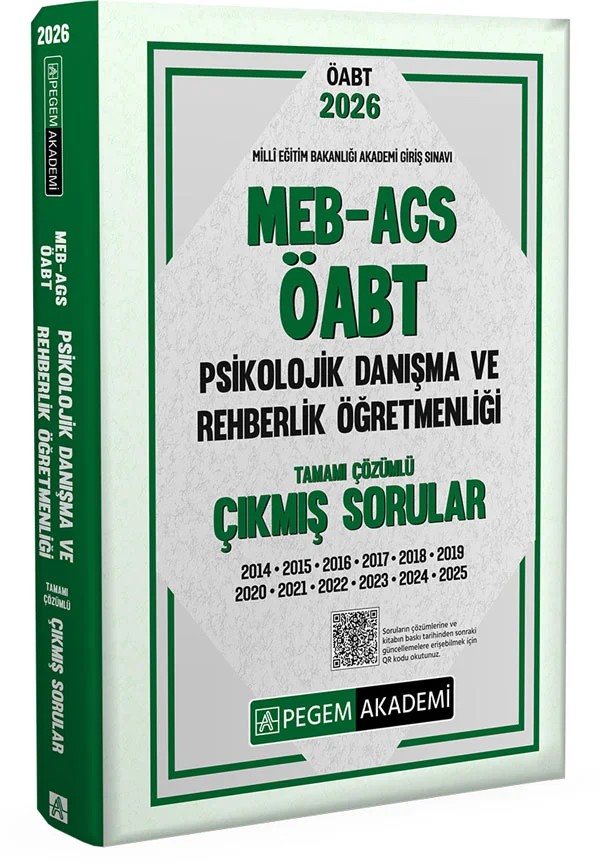 2026 MEB AGS ÖABT Psikolojik Danışma ve Rehberlik Öğretmenliği Tamamı Çözümlü Çıkmış Sorular – Değerli Öğretmen Arkadaşlarımız – Pegem Akademi Yayıncılık kitap kapağı