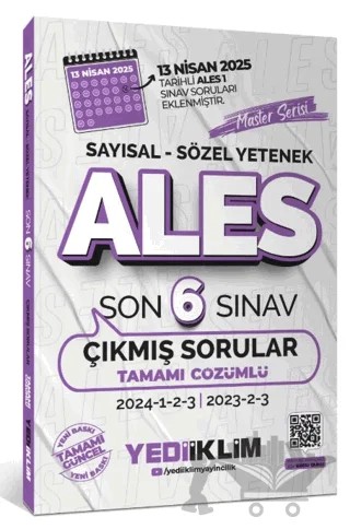 ALES Master Serisi Sayısal - Sözel Yetenek Tamamı Çözümlü Son 6 Sınav Çıkmış Sorular – Kollektif – Yediiklim Yayınları kitap kapağı