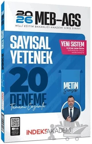 İndeks Akademi 2026 MEB-AGS Sayısal Yetenek 20 Deneme Çözümlü – Metin Şimşek – İndeks Akademi Yayıncılık kitap kapağı