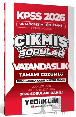 2026 KPSS Ortaöğretim - Ön Lisans Genel Kültür Vatandaşlık Tamamı Çözümlü Çıkmış Sorular (2024 Soruları Dahil) – Kollektif – Yediiklim Yayınları kitap kapağı