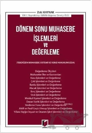 Dönem Sonu Muhasebe İşlemleri ve Değerleme – Zeki Kaynak – Adalet Yayınevi kitap kapağı