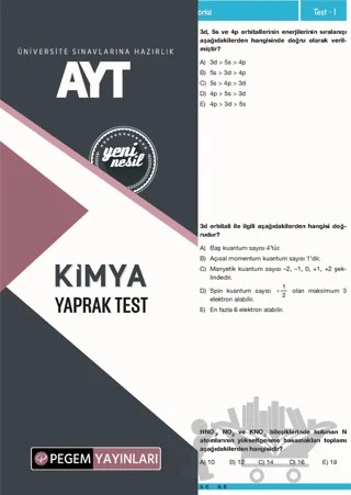 AYT Kimya Yaprak Test – Kolektif – Pegem Akademi Yayıncılık kitap kapağı