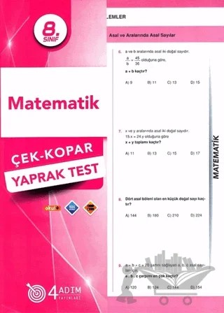 8. Sınıf Matematik Çek-Kopar Yaprak Test – Kolektif – 4 Adım Yayınları kitap kapağı