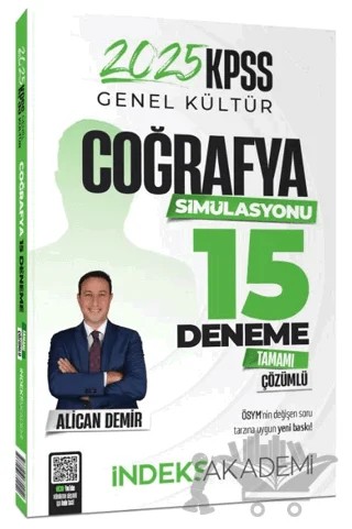 2025 KPSS Coğrafya Simülasyonu 15 Deneme Çözümlü – Alican Demir – İndeks Akademi Yayıncılık kitap kapağı