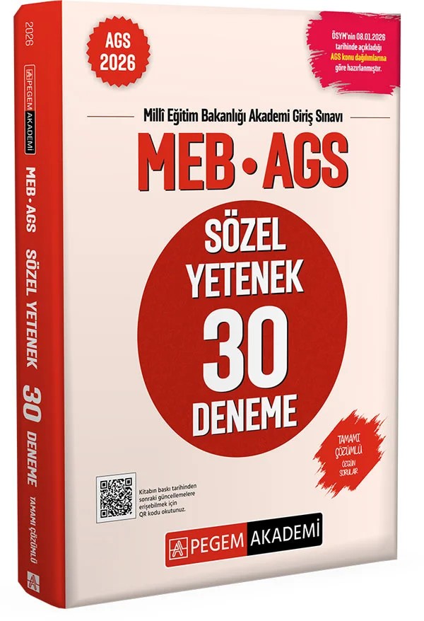 2026 MEB AGS Sözel Yetenek 30 Deneme Tamamı Çözümlü – Pegem Akademi Yayıncılık kitap kapağı