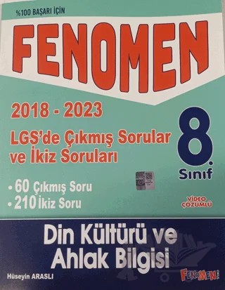 8. Sınıf LGS Din Kültürü ve Ahlak Bilgisi Çıkmış ve İkiz Sorular (2018-2023) – Hüseyin Araslı – Fenomen Yayınları kitap kapağı