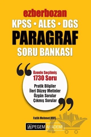 2019 KPSS ALES DGS Ezberbozan Paragraf Soru Bankası – Fatih Mehmet Muş – Pegem Akademi Yayıncılık kitap kapağı