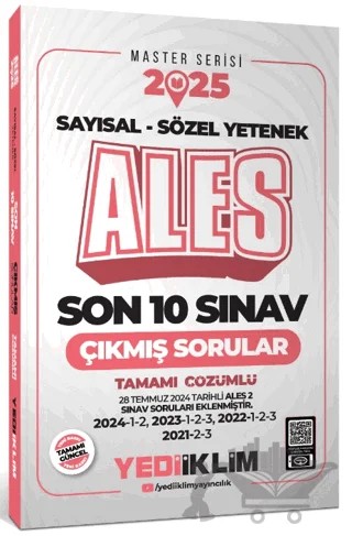 2025 ALES Sayısal Sözel Yetenek Tamamı Çözümlü Son 10 Sınav Çıkmış Sorular (28.07.2024 Tarihli ALES-2 Ekli) – Kolektif – Yediiklim Yayınları kitap kapağı