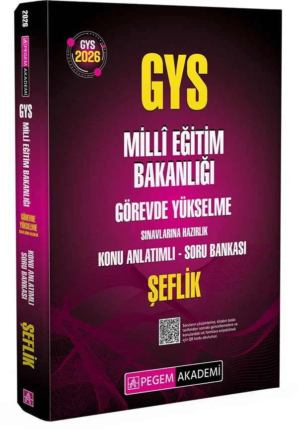 2026 GYS MEB Görevde Yükselme Sınavlarına Hazırlık Konu Anlatımlı Soru Bankası ŞEFLİK – komisyonumuz tarafından hazırlanmıştır. Yayınımızdaki konularda teorik çerçeve net bir şekilde çizil – Pegem Akademi Yayıncılık kitap kapağı