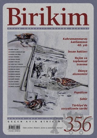 Birikim Aylık Sosyalist Kültür Dergisi Sayı: 356 Aralık 2018 – Birikim Yayınları kitap kapağı