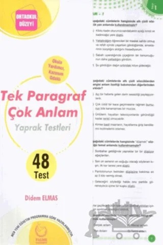 Ortaokul Düzeyi Tek Paragraf Çok Anlam Yaprak Test – Didem Elmas – Palme Yayınları kitap kapağı