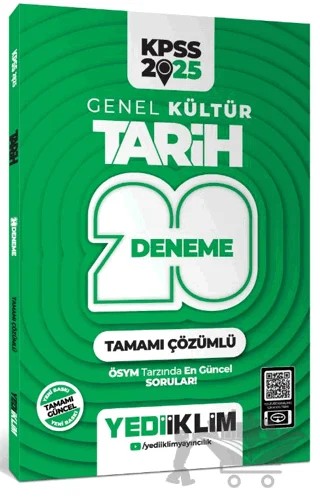 2025 KPSS Genel Kültür Tarih Tamamı Çözümlü 20 Deneme – Kolektif – Yediiklim Yayınları kitap kapağı