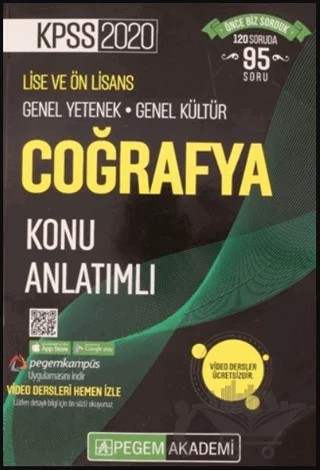 2020 KPSS Lise ve Önlisans Genel Yetenek Genel Kültür Video Destekli Konu Anlatımlı - Coğrafya – Kolektif – Pegem Akademi Yayıncılık kitap kapağı