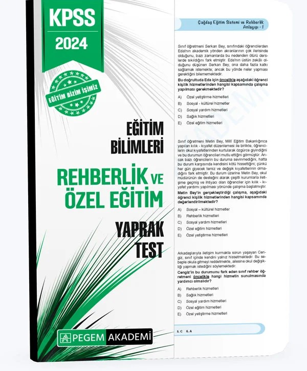 2024 KPSS Eğitim Bilimleri Rehberlik ve Özel Eğitim Yaprak Test – Pegem Akademi Yayıncılık kitap kapağı