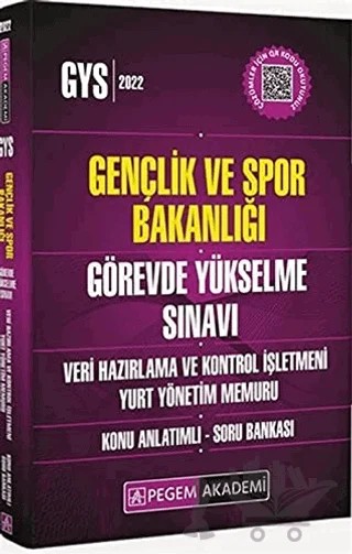 2022 Gençlik ve Spor Bakanlığı Görevde Yükselme Veri Hazırlama Ve Kontrol İşletmeni Yurt Yönetim Memuru Konu Anlatımlı Soru Bankası – Kolektif – Pegem Akademi Yayıncılık kitap kapağı