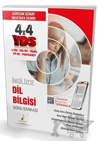 YDS İngilizce 4x4 Dil Bilgisi Soru Bankası – Mustafa Demir, Gürcan Günay – Pelikan Tıp Teknik Yayıncılık kitap kapağı