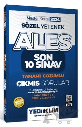 2024 ALES Sözel Yetenek Son 10 Sınav Tamamı Çözümlü Çıkmış Sorular – Kolektif – Yediiklim Yayınları kitap kapağı