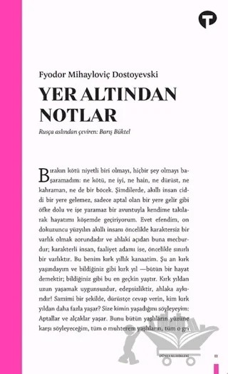 Yer Altından Notlar – Fyodor Mihayloviç Dostoyevski – Turkuvaz Kitap kitap kapağı