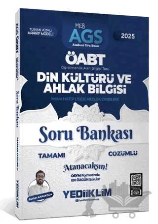2025 MEB AGS ÖABT Din Kültürü ve Ahlak Bilgisi Tamamı Çözümlü Soru Bankası – Burhan Karakışla – Yediiklim Yayınları kitap kapağı