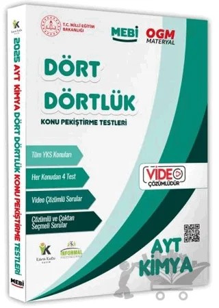 2025 YKS-AYT MEBİ-OGM Dört Dörtlük Kimya Pekiştirme Testi Soru Bankası Video Çözümlü – Kolektif – Karakutu Yayın kitap kapağı