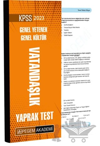 2023 KPSS Genel Yetenek Genel Kültür Vatandaşlık Yaprak Test – Kolektif – Pegem Akademi Yayıncılık kitap kapağı