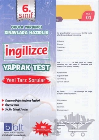 6. Sınıf İngilizce Yaprak Test – Kolektif – Bulut Eğitim ve Kültür Yayınları kitap kapağı