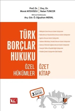 Türk Borçlar Hukuku Özel Hükümler Özet Kitap – Nalan Tuncer, Murat Aydoğdu – Adalet Yayınevi kitap kapağı