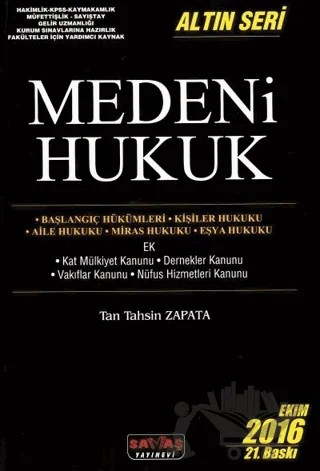 Medeni Hukuk Konu Anlatımı - Altın Seri – Tan Tahsin Zapata – Savaş Yayınevi kitap kapağı