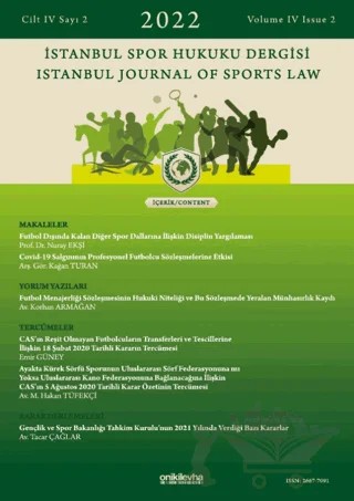 İstanbul Spor Hukuku Dergisi Cilt 4 Sayı: 2 – On İki Levha Yayınları kitap kapağı