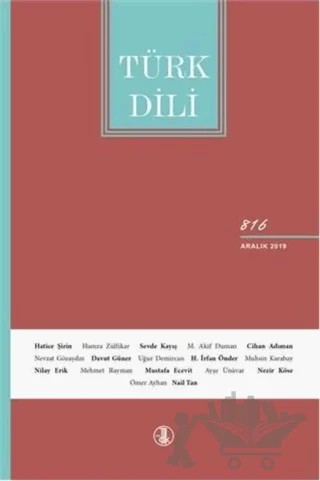 Türk Dili Dil ve Edebiyat Dergisi Sayı: 816 Aralık 2019 – Türk Dil Kurumu Yayınları kitap kapağı