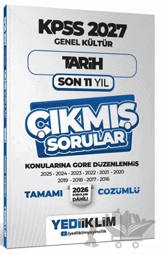 2027 KPSS Genel Kültür Tarih Konularına Göre Tamamı Çözümlü Son 11 Yıl Çıkmış Sorular – Kolektif – Yediiklim Yayınları kitap kapağı