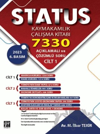 STATUS Kaymakamlık Çalışma Kitabı 7330 Açıklamalı ve Çözümlü Soru (3 Cilt) – M. İlker Tekir – Gazi Kitabevi kitap kapağı