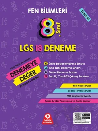 8. Sınıf Denemeye Değer Fen Bilimleri LGS 18 Deneme – Ayşe Büşra Yükselmiş – Örnek Akademi kitap kapağı