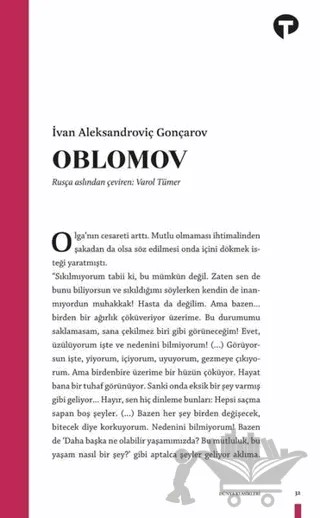 Oblomov – İvan Aleksandroviç Gonçarov – Turkuvaz Kitap kitap kapağı